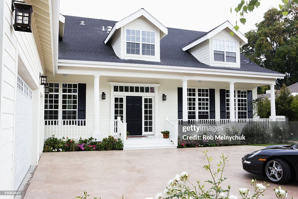 Exterior of a traditional white house.