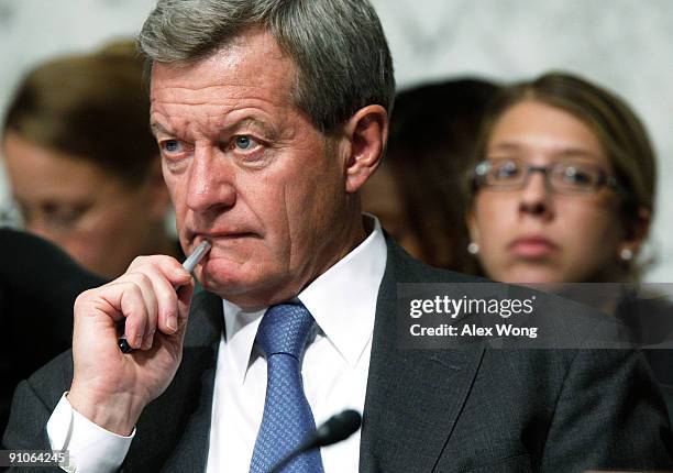 Committee Chairman Sen. Max Baucus listens during a mark up hearing before the U.S. Senate Finance Committee on Capitol Hill September 23, 2009 in...