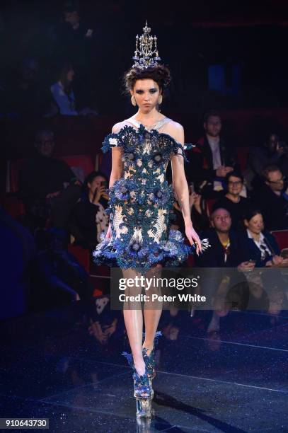 Model walks the runway during the Guo Pei Spring Summer 2018 show as part of Paris Fashion Week on January 24, 2018 in Paris, France.