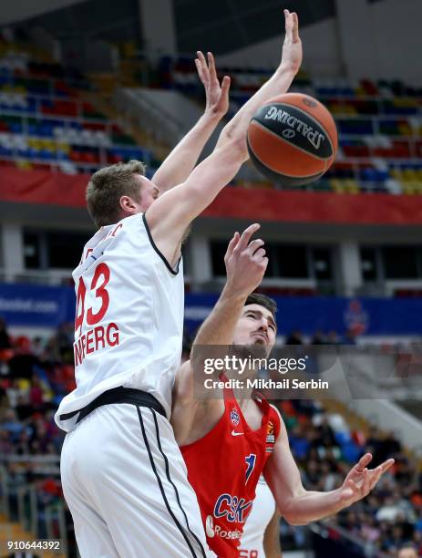 Nando de Colo, #1 of CSKA Moscow competes with Leon Radosevic, #43 of Brose Bamberg in action during the 2017/2018 Turkish Airlines EuroLeague...