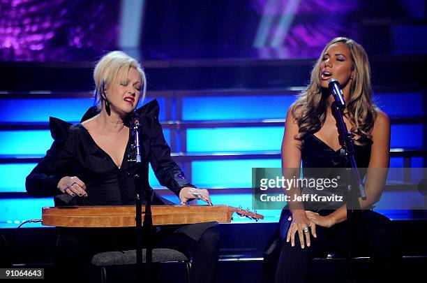 Cyndi Lauper and Leona Lewis perform onstage during 2009 VH1 Divas at Brooklyn Academy of Music on September 17, 2009 in New York City.
