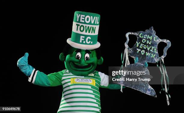 Jolly Green Giant, The Yeovil Town mascot poses with a Tin Foil FA Cup during The Emirates FA Cup Fourth Round match between Yeovil Town and...