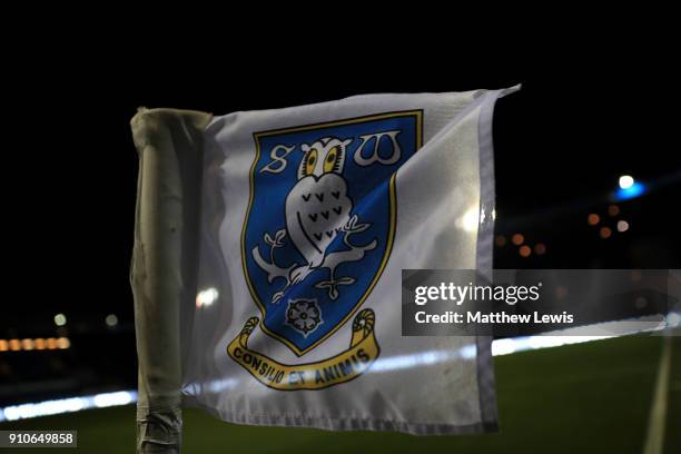 General view of a corner flag at Hillsborough Stadium ahead of The Emirates FA Cup Fourth Round match between Sheffield Wednesday and Reading on...