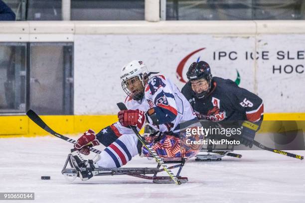 Rico Roman during International Para Ice Hockey Tournament of Torino Semifinal match between USA and Japan in Turin, italy, on 26 Januray 2018. Usa...