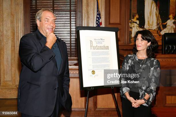 Creator Dick Wolf and Katherine Oliver, Commissioner of the Mayor's Office of Film, Theatre and Broadcasting attend the "Law & Order" 20th Season...