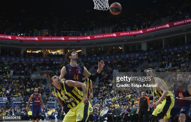 Ante Tomic, #44 of FC Barcelona Lassa and Kostas Sloukas, #16 of Fenerbahce Dogus in action during the 2017/2018 Turkish Airlines EuroLeague Regular...