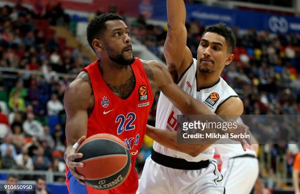 Cory Higgins, #22 of CSKA Moscow competes with Maodo Lo, #12 of Brose Bamberg in action during the 2017/2018 Turkish Airlines EuroLeague Regular...