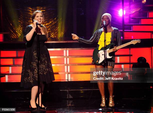 Adele and India.Arie perform onstage during 2009 VH1 Divas at Brooklyn Academy of Music on September 17, 2009 in New York City.