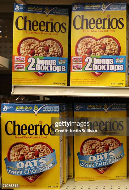 Boxes of Cheerios cereal, made by General Mills, sit on the shelf at a grocery store September 23, 2009 in Berkeley, California. General Mills Inc....