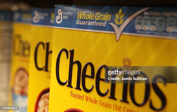 Boxes of Cheerios cereal, made by General Mills, sit on the shelf at a grocery store September 23, 2009 in Berkeley, California. General Mills Inc....