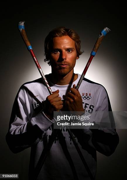 Cross country skier Andy Newell poses for a portrait during Day Three of the 2010 U.S. Olympic Team Media Summit at the Palmer House Hilton on...