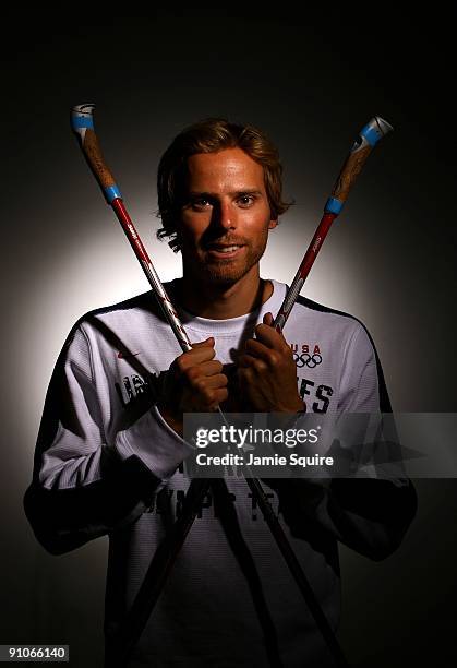 Cross country skier Andy Newell poses for a portrait during Day Three of the 2010 U.S. Olympic Team Media Summit at the Palmer House Hilton on...