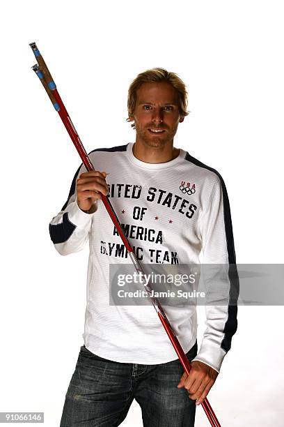 Cross country skier Andy Newell poses for a portrait during Day Three of the 2010 U.S. Olympic Team Media Summit at the Palmer House Hilton on...