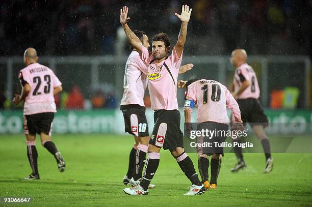 Antonio Nocerino of Palermo celevrates scoring their third goal during the Serie A match played between US Citta di Palermo and AS Roma at Stadio...