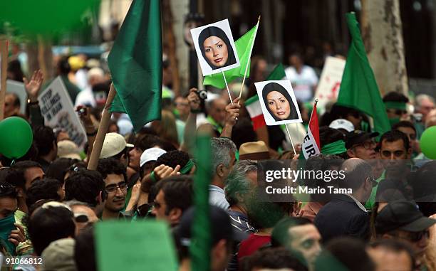 Protesters of Iranian President Mahmoud Ahmadinejad demonstrate outside U.N. Headquarters on the first day of the United Nations General Assembly...