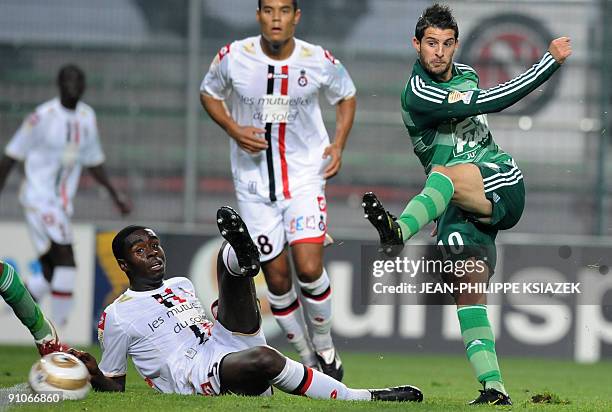 Saint-Etienne�s Belgian forward Kevin Mirallas kicks the ball during the French League cup football match Saint-Etienne vs. Nice on September 23,...