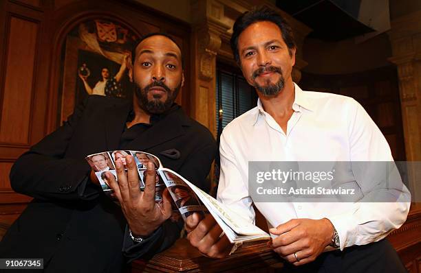 Actors Jesse L. Martin and Benjamin Bratt attend the "Law & Order" 20th Season kickoff celebration at the Law & Order Studio At Chelsea Piers on...