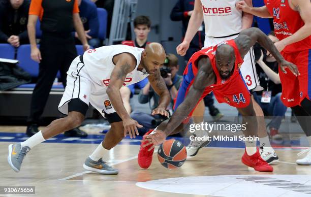 Ricky Hickman, #2 of Brose Bamberg competes with Othello Hunter, #44 of CSKA Moscow in action during the 2017/2018 Turkish Airlines EuroLeague...