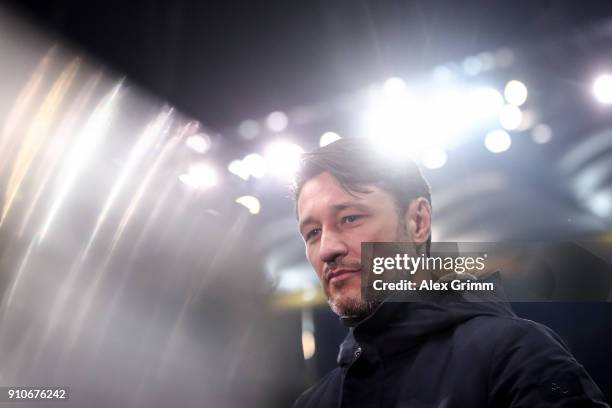 Head Coach Niko Kovac of Eintracht Frankfurt looks on during an interview prior the Bundesliga match between Eintracht Frankfurt and Borussia...