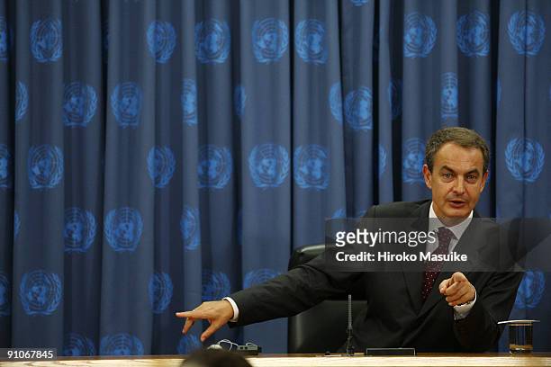 Spanish Prime Minister Jose Luis Zapatero speaks at a press conference during the 64th United Nations General Assembly at U.N. Headquarters September...