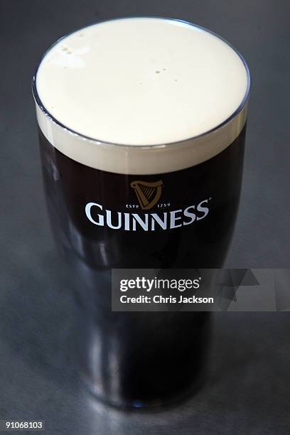 Pint of Guinness is pictured as Final Preparations For Arthur's Day during The Guinness 250th Anniversary at Guinness Storehouse on September 23,...