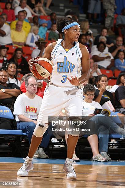 Dominique Canty of the Chicago Sky moves the ball to the basket during the WNBA game against the Detroit Shock on September 12, 2009 at the UIC...