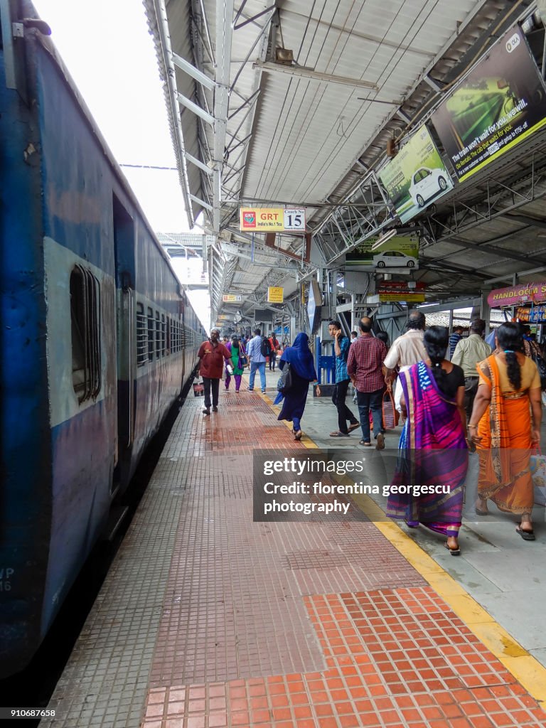 Passengers at the Calicut's train station, Kerala, India
