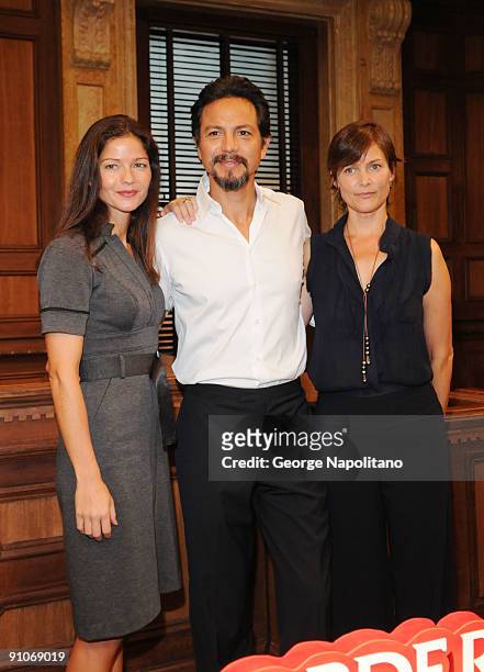 Actors Jill Hennessy, Benjamin Bratt and Carey Lowel attend the "Law & Order" 20th Season kickoff celebration at the Law & Order Studio At Chelsea...