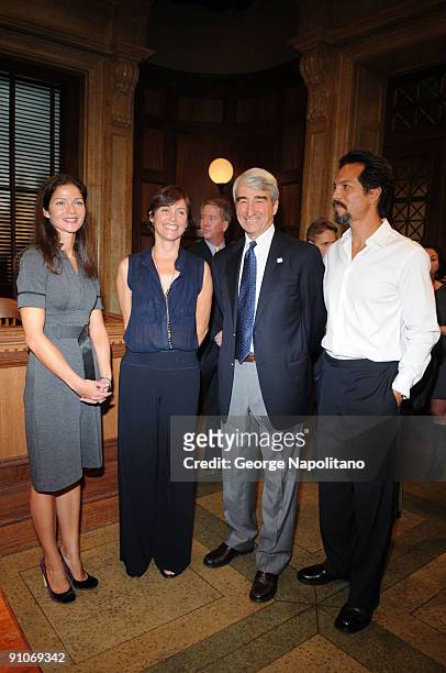 Actors Jill Hennessy, Carey Lowel, Sam Waterston and Benjamin Bratt attend the ''Law & Order'' 20th Season kickoff celebration at the Law & Order...