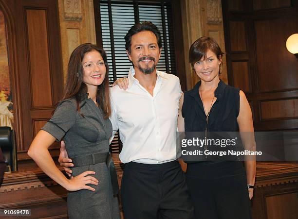 Actors Jill Hennessy, Benjamin Bratt and Carey Lowel attend the ''Law & Order'' 20th Season kickoff celebration at the Law & Order Studio At Chelsea...