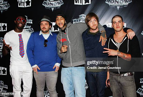 Disashi Lumumba-Kasongo, Tyler Pursel, Travis McCoy, Matt McGinley, and Eric Roberts of Gym Class Heroes attend the 2009 VH1 Hip Hop Honors at the...