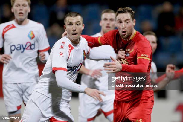 Andrija Novakovich of Telstar, Rens van Eijden of AZ Alkmaar U23 during the Dutch Jupiler League match between Telstar v AZ Alkmaar U23 at the...