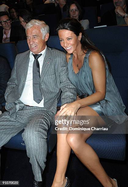 French Actor Jean-Paul Belmondo and his girl friend Barbara Gandolfi attend "Pierrot Le Fou" Evening in La Cinematheque Francaise at Cinematheque...