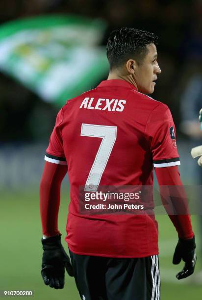 Alexis Sanchez of Manchester United walks out ahead of the Emirates FA Cup Fourth Round match between Yeovil Town and Manchester United at Huish Park...