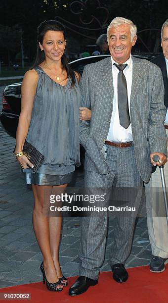 French Actor Jean-Paul Belmondo and his girl friend Barbara Gandolfi attend "Pierrot Le Fou" Evening in La Cinematheque Francaise at Cinematheque...