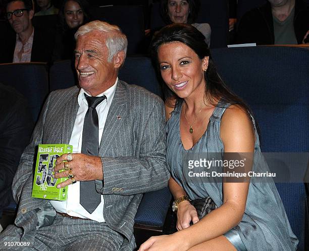 French Actor Jean-Paul Belmondo and his girl friend Barbara Gandolfi attend "Pierrot Le Fou" Evening in La Cinematheque Francaise at Cinematheque...