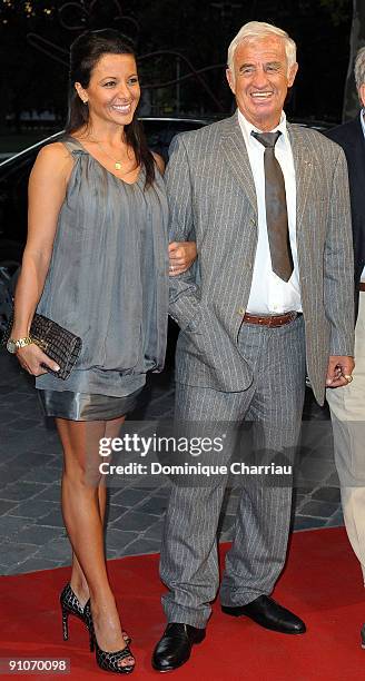 French Actor Jean-Paul Belmondo and his girl friend Barbara Gandolfi attend "Pierrot Le Fou" Evening in La Cinematheque Francaise at Cinematheque...