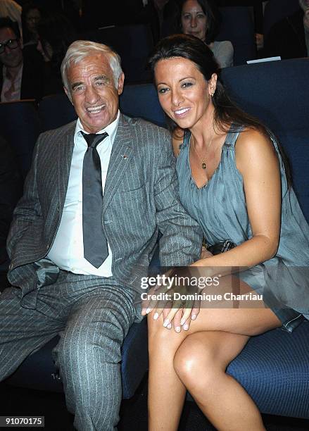 French Actor Jean-Paul Belmondo and his girl friend Barbara Gandolfi attend "Pierrot Le Fou" Evening in La Cinematheque Francaise at Cinematheque...