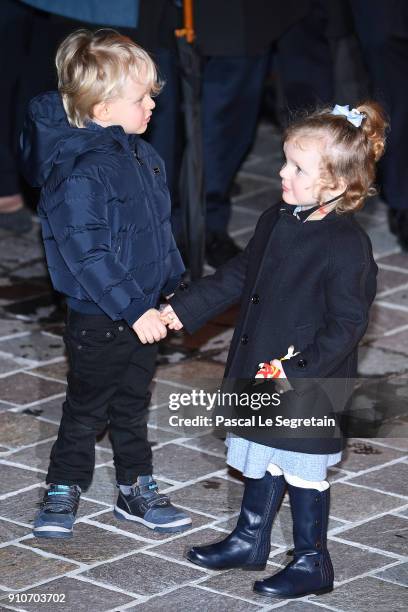 Prince Jacques of Monaco and Princess Gabriella of Monaco attend the ceremony of Sainte-Devote on January 26, 2018 in Monaco, Monaco.