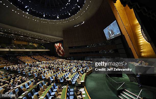 President of Iran Mahmoud Ahmadinejad addresses the 64th General Assembly at United Nations Headquarters on September 23, 2009 in New York City. Over...
