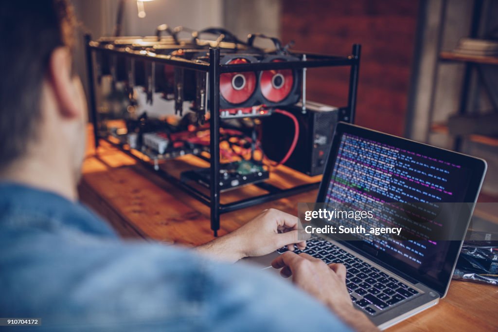 Man mining for bitcoin