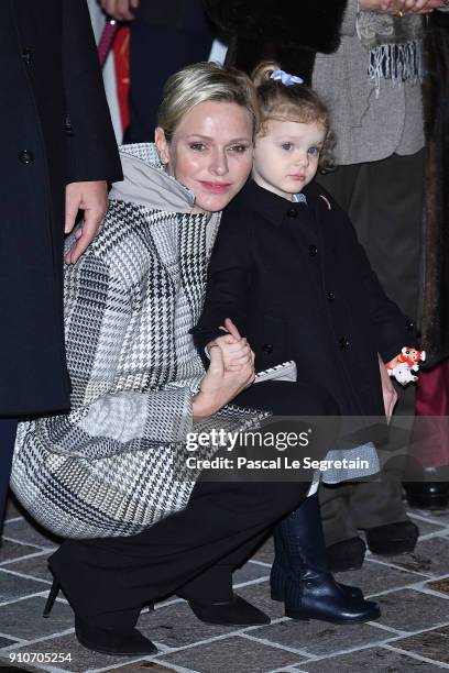 Princess Charlene of Monaco and Princess Gabriella of Monaco attend the ceremony of Sainte-Devote on January 26, 2018 in Monaco, Monaco.