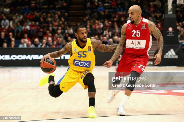 Pierre Jackson, #55 of Maccabi Fox Tel Aviv competes with Jordan Theodore, #25 of AX Armani Exchange Olimpia Milan during the 2017/2018 Turkish...