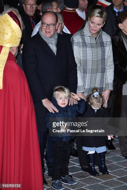 Prince Albert II of Monaco, Princess Charlene of Monaco, Prince Jacques of Monaco and Princess Gabriella of Monaco attend the ceremony of...