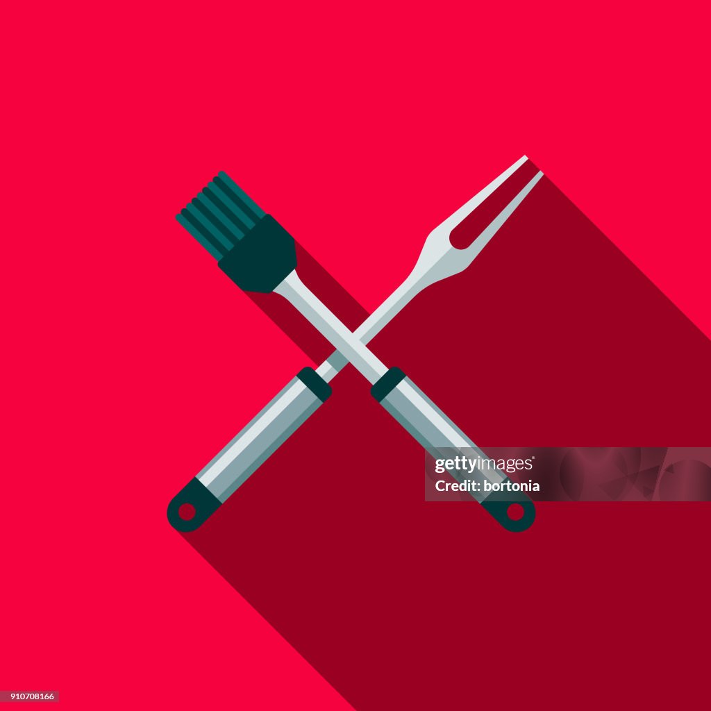 Cooking Tools Flat Design BBQ Icon with Side Shadow