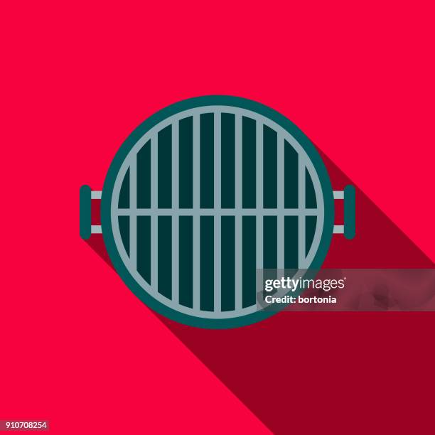 flache designikone mit seite schatten bbq grill - metal grate stock-grafiken, -clipart, -cartoons und -symbole