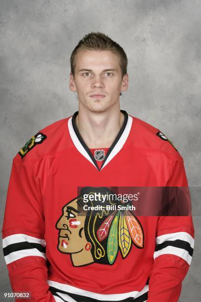 Tomas Kopecky of the Chicago Blackhawks poses for his official headshot for the 2009-2010 NHL season.