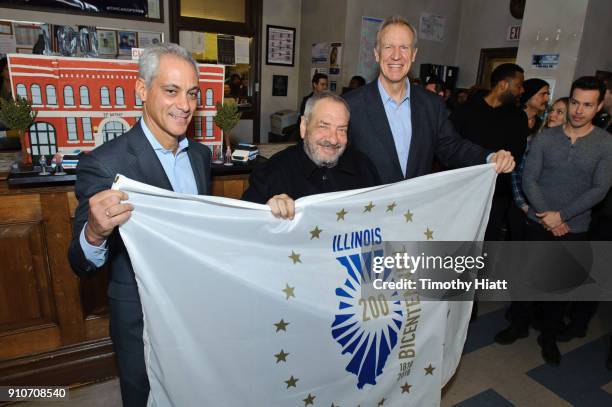 Mayor Rahm Emanuel, Dick Wolf, and Illinois Governor Bruce Rauner attend the 100th Episode Celebration for "Chicago P.D. On January 26, 2018 in...