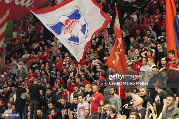 Supporters of Crvena Zvezda in action during the 2017/2018 Turkish Airlines EuroLeague Regular Season Round 20 game between Crvena Zvezda mts...