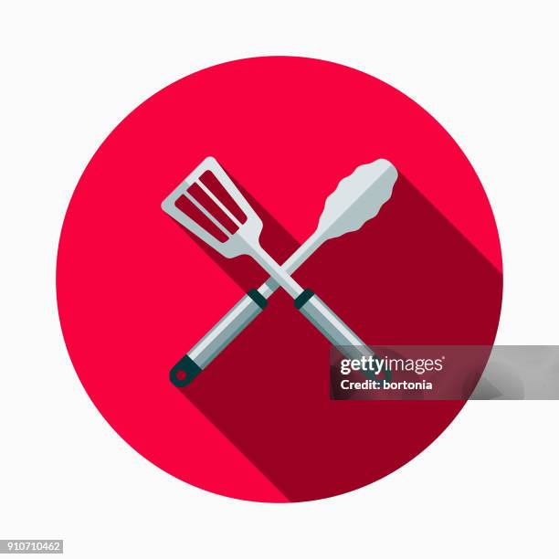 ilustrações, clipart, desenhos animados e ícones de cozinha ferramentas design plano para churrasco ícone com sombra do lado - pinça utensílio de servir